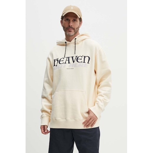 Wood Wood bluza bawełniana Zeus heaven hoodie męska kolor beżowy z kapturem z aplikacją 12335603.2493 ze sklepu ANSWEAR.com w kategorii Bluzy męskie - zdjęcie 173814514