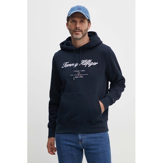 Tommy Hilfiger bluza męska kolor granatowy z kapturem z aplikacją MW0MW33631 ze sklepu ANSWEAR.com w kategorii Bluzy męskie - zdjęcie 173814590