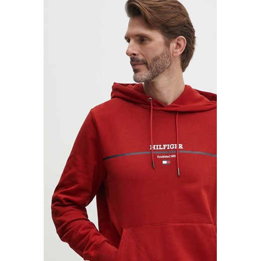 Tommy Hilfiger bluza bawełniana męska kolor czerwony z kapturem z nadrukiem MW0MW35556 ze sklepu ANSWEAR.com w kategorii Bluzy męskie - zdjęcie 173814594