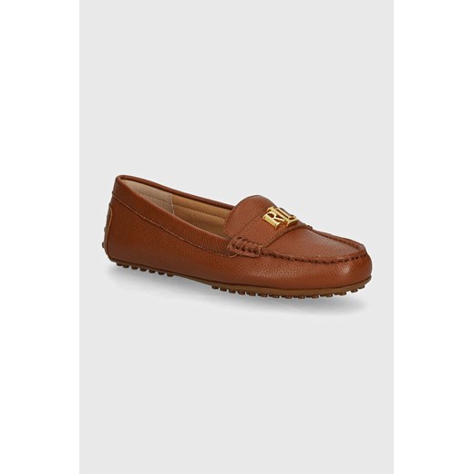 Lauren Ralph Lauren mokasyny skórzane Barnsbury damskie kolor brązowy na płaskim obcasie 802942768002 ze sklepu ANSWEAR.com w kategorii Mokasyny damskie - zdjęcie 173824404