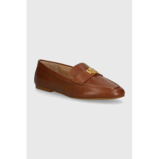 Lauren Ralph Lauren mokasyny skórzane Averi III damskie kolor brązowy na płaskim obcasie 802946808002 ze sklepu ANSWEAR.com w kategorii Mokasyny damskie - zdjęcie 173824414