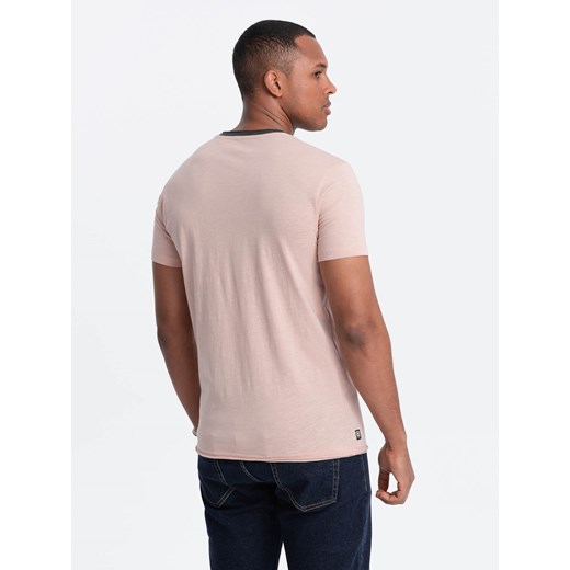 Męski t-shirt z surowym wykończeniem – różowy V5 OM-TSCT-22SS-004 L ombre