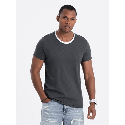 Męski t-shirt z surowym wykończeniem – grafitowy V7 OM-TSCT-22SS-004 M ombre