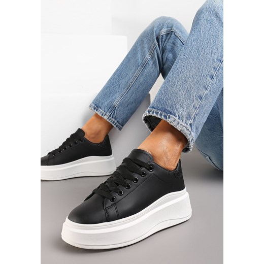 Czarne Sneakersy Ozdobione Brokatem na Platformie Aeliris ze sklepu renee.pl w kategorii Buty sportowe damskie - zdjęcie 173826102