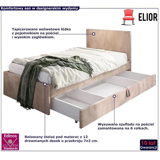 Beżowe łóżko z szufladą na pościel Sorento 8X - 3 rozmiary Elior One Size Edinos.pl
