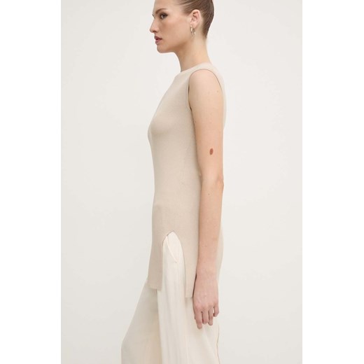 Max Mara Leisure bluzka damska kolor beżowy gładka 2426366027600 ze sklepu ANSWEAR.com w kategorii Bluzki damskie - zdjęcie 173831954