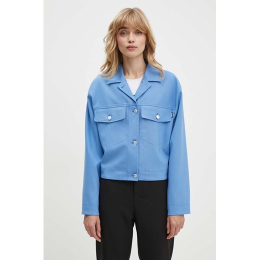 Moschino Jeans kurtka z domieszką wełny kolor niebieski przejściowa 0506.8226 ze sklepu ANSWEAR.com w kategorii Kurtki damskie - zdjęcie 173832093