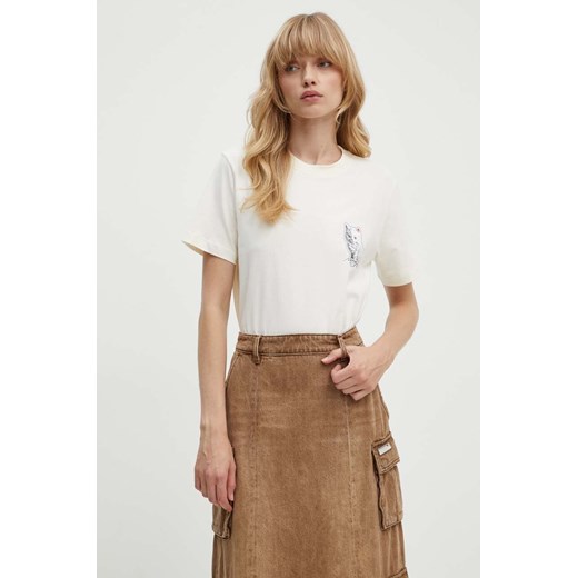 MSGM t-shirt bawełniany damski kolor beżowy 3741MDM139.247798 ze sklepu ANSWEAR.com w kategorii Bluzki damskie - zdjęcie 173832340