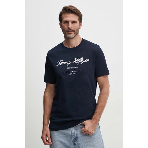 Tommy Hilfiger t-shirt bawełniany męski kolor granatowy z aplikacją MW0MW33691 ze sklepu ANSWEAR.com w kategorii T-shirty męskie - zdjęcie 173832384