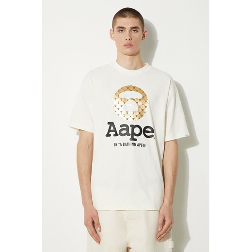 AAPE t-shirt bawełniany Basic Tee męski kolor beżowy z nadrukiem AAPTEM1446XXM ze sklepu PRM w kategorii T-shirty męskie - zdjęcie 173833141