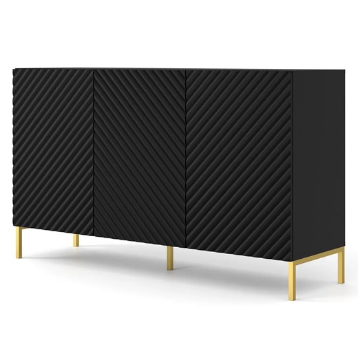 Komoda glamour 150 cm czarny mat + złote nóżki - Resa 3X ze sklepu Edinos.pl w kategorii Komody - zdjęcie 173837883