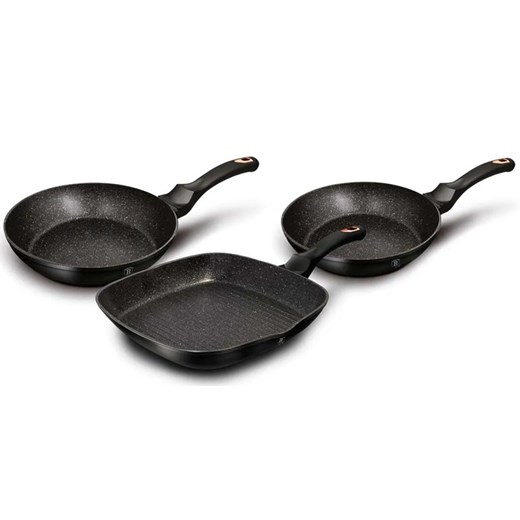 3 aluminiowe czarne patelnie z powłoką granitową D3-D07 ze sklepu Edinos.pl w kategorii Naczynia - zdjęcie 173838351