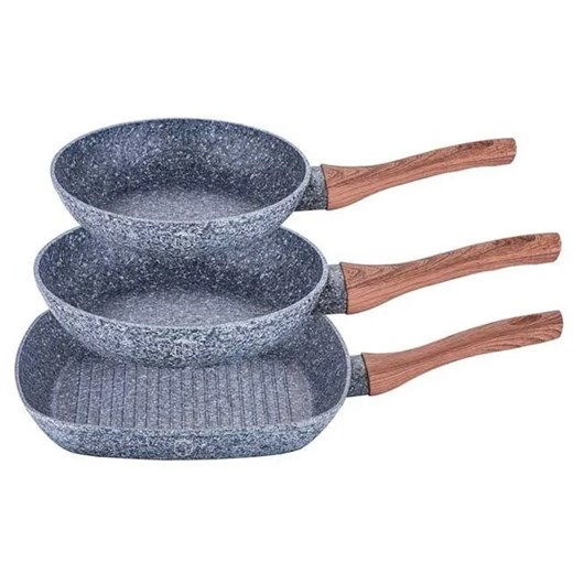 Komplet 3 aluminiowych patelni z powłoką granitową T8-S01 ze sklepu Edinos.pl w kategorii Naczynia - zdjęcie 173838391