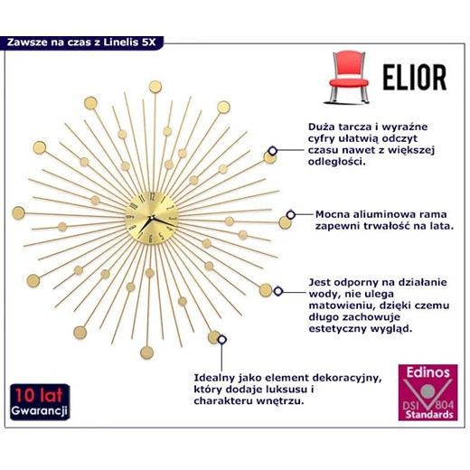 Okrągły nowoczesny zegar wiszący 70 cm - Linelis 5X Elior One Size Edinos.pl