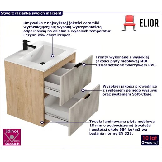 Umywalka ceramiczna z szafką wiszącą kaszmirowy + orzech - Oxel 8X Elior One Size Edinos.pl