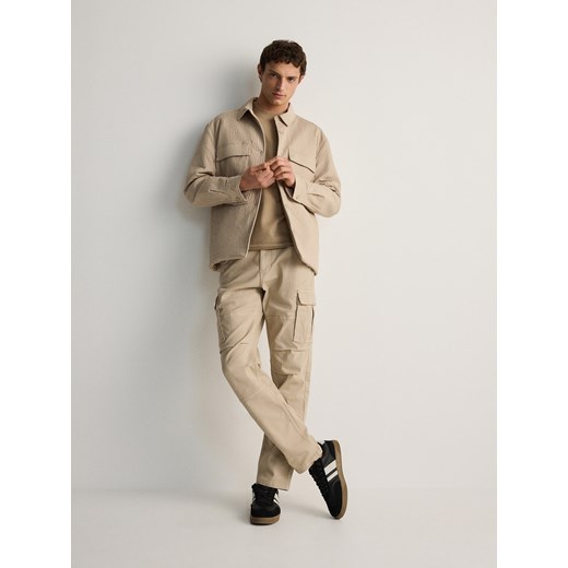 Reserved - Spodnie cargo slim fit - beżowy Reserved S okazja Reserved