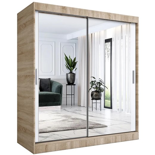 Szafa przesuwna z lustrem dąb sonoma + biały 180 cm - Edna 5X Elior One Size Edinos.pl