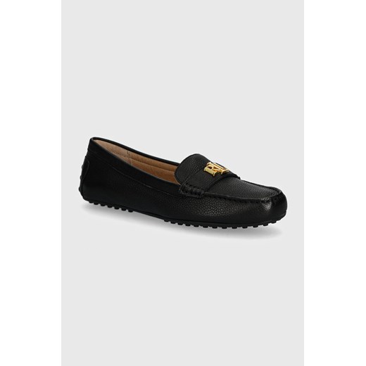 Lauren Ralph Lauren mokasyny skórzane Barnsbury damskie kolor czarny na płaskim obcasie 802942768001 ze sklepu ANSWEAR.com w kategorii Mokasyny damskie - zdjęcie 173844224