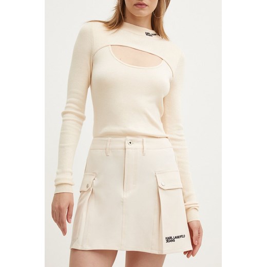 Karl Lagerfeld Jeans spódnica kolor beżowy mini rozkloszowana 245J1203 ze sklepu ANSWEAR.com w kategorii Spódnice - zdjęcie 173844510