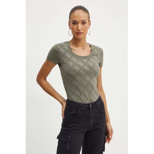 Guess t-shirt damski kolor zielony ze sklepu ANSWEAR.com w kategorii Bluzki damskie - zdjęcie 173851580