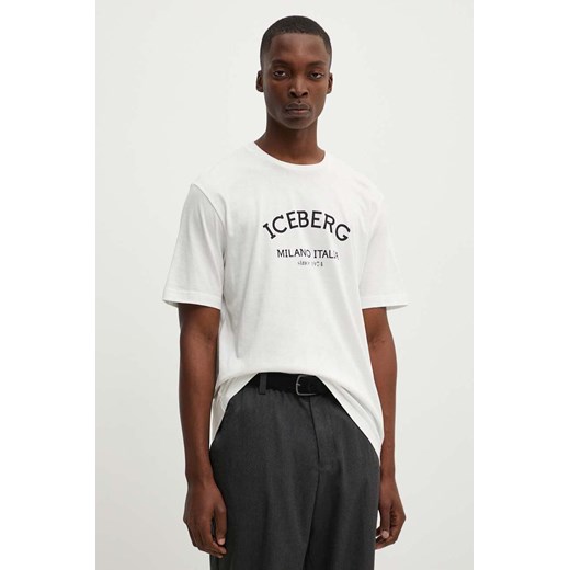Iceberg t-shirt bawełniany kolor beżowy z nadrukiem ze sklepu ANSWEAR.com w kategorii T-shirty męskie - zdjęcie 173851590