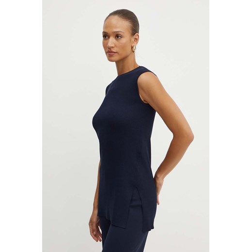 Max Mara Leisure bluzka damska kolor granatowy gładka 2426366027600 ze sklepu ANSWEAR.com w kategorii Bluzki damskie - zdjęcie 173851610