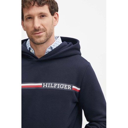 Tommy Hilfiger bluza męska kolor granatowy z kapturem z nadrukiem MW0MW36737 ze sklepu ANSWEAR.com w kategorii Bluzy męskie - zdjęcie 173851650