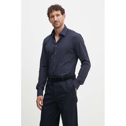 Calvin Klein koszula męska kolor granatowy slim z kołnierzykiem klasycznym K10K113163 ze sklepu ANSWEAR.com w kategorii Koszule męskie - zdjęcie 173851701