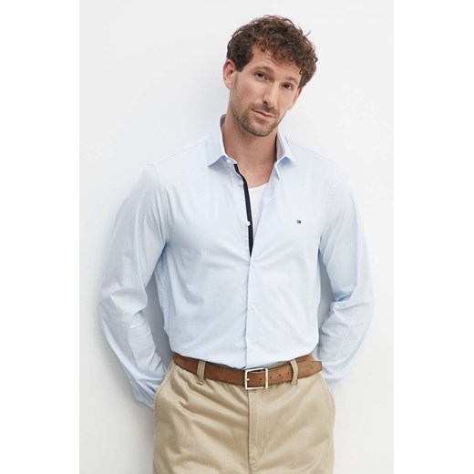 Tommy Hilfiger koszula męska kolor niebieski slim z kołnierzykiem klasycznym MW0MW35798 ze sklepu ANSWEAR.com w kategorii Koszule męskie - zdjęcie 173851711