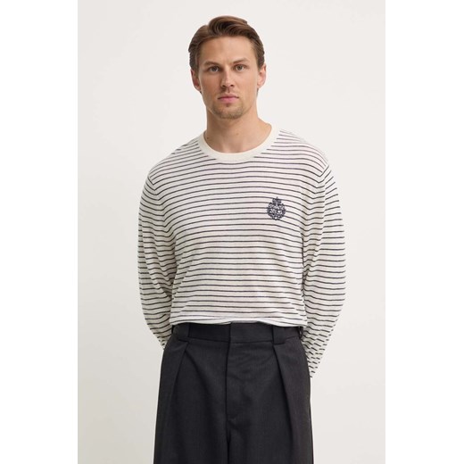 The Kooples sweter wełniany męski kolor beżowy  HPUL29002K ze sklepu ANSWEAR.com w kategorii Swetry męskie - zdjęcie 173852001
