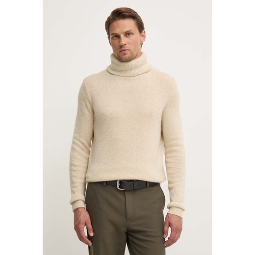 American Vintage sweter z domieszką wełny męski kolor beżowy lekki z golferm MFAL18BH24 ze sklepu ANSWEAR.com w kategorii Swetry męskie - zdjęcie 173852021