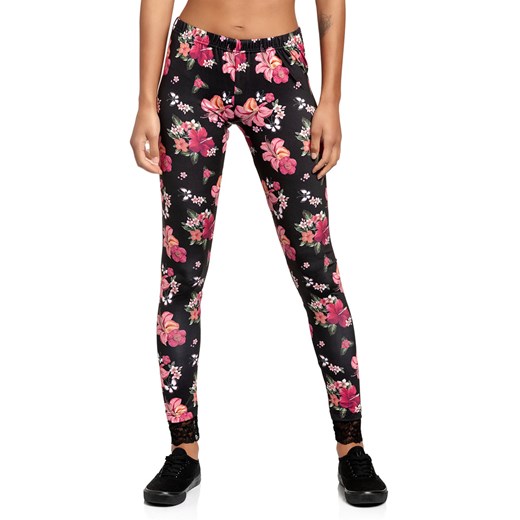 Pussy Deluxe Legginsy &quot;Hawaii&quot; w kolorze czarno-różowym ze sklepu Limango Polska w kategorii Spodnie damskie - zdjęcie 173857903