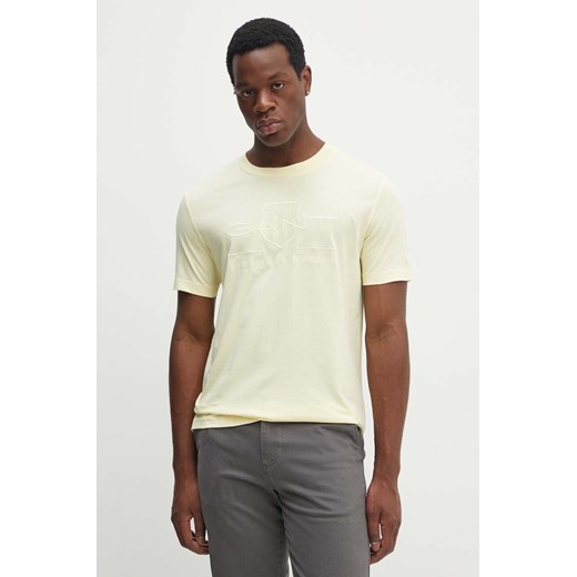 Gant t-shirt bawełniany męski kolor żółty z aplikacją ze sklepu ANSWEAR.com w kategorii T-shirty męskie - zdjęcie 173861940