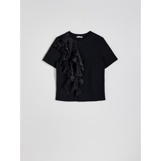 Reserved - Bluzka z ozdobną falbaną - czarny ze sklepu Reserved w kategorii Bluzki damskie - zdjęcie 173870013
