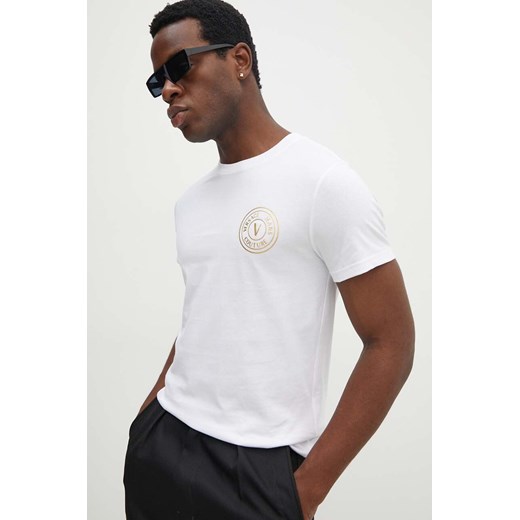 Versace Jeans Couture t-shirt bawełniany męski kolor biały z nadrukiem 77GAHT00 CJ00T ze sklepu ANSWEAR.com w kategorii T-shirty męskie - zdjęcie 173872274