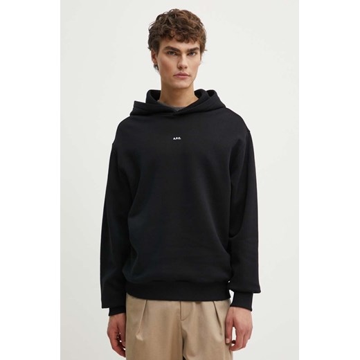 A.P.C. bluza bawełniana hoodie boxy micro logo GOTS męska kolor czarny z kapturem gładka COHBX.H27911 ze sklepu ANSWEAR.com w kategorii Bluzy męskie - zdjęcie 173877290