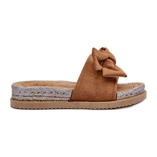 Damskie Klapki Na Platformie Z Kokardą Camel Aflia brązowe 37 ButyModne.pl