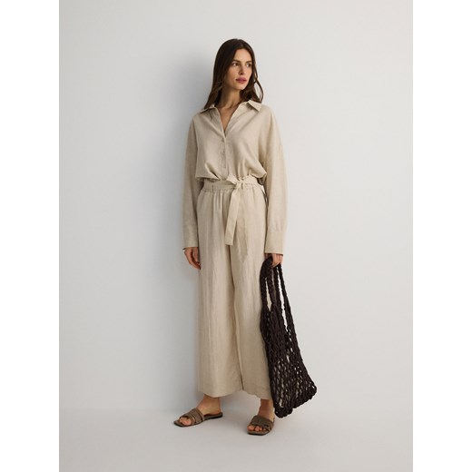 Reserved - Spodnie culotte z dodatkiem lnu - beżowy ze sklepu Reserved w kategorii Spodnie damskie - zdjęcie 173884962