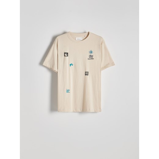 Reserved - T-shirt comfort z nadrukiem - beżowy Reserved XXL okazyjna cena Reserved
