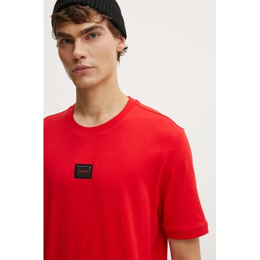 HUGO t-shirt bawełniany męski kolor czerwony gładki 50528171 ze sklepu ANSWEAR.com w kategorii T-shirty męskie - zdjęcie 173894603