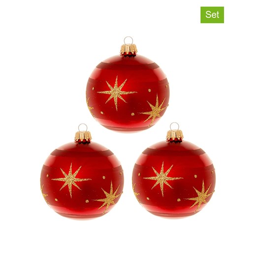 Krebs Glas Lauscha Bombki (3 szt.) w kolorze czerwono-złotym - Ø 8 cm ze sklepu Limango Polska w kategorii Dekoracje bożonarodzeniowe - zdjęcie 173906323