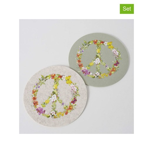 Boltze Podkładki stołowe (2 szt.) &quot;Hippie&quot; w kolorze zielono-kremowym - Ø 40 cm ze sklepu Limango Polska w kategorii Podkładki na stół - zdjęcie 173935134