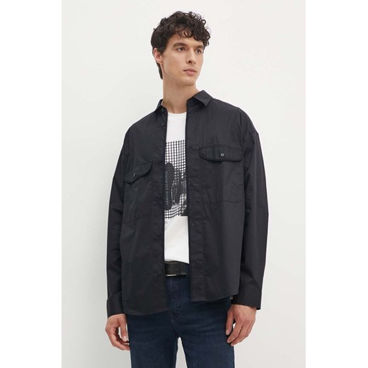 Armani Exchange koszula bawełniana męska kolor czarny relaxed z kołnierzykiem klasycznym 6DZCL7 ZN3CZ ze sklepu ANSWEAR.com w kategorii Koszule męskie - zdjęcie 173953680