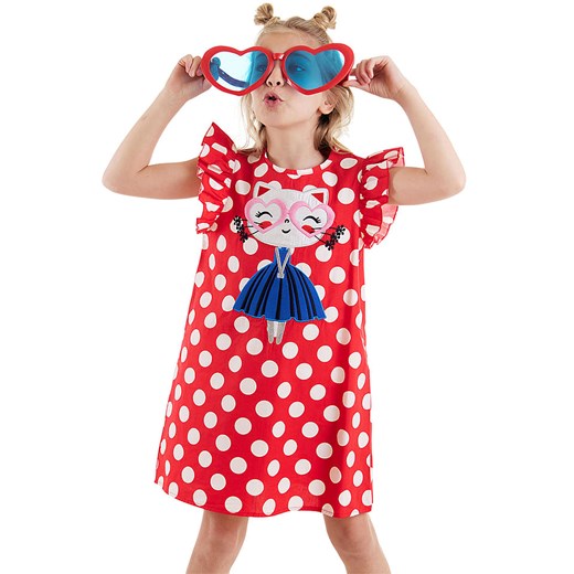 Denokids Sukienka &quot;Polka Dot Kitty&quot; w kolorze czerwonym ze sklepu Limango Polska w kategorii Sukienki dziewczęce - zdjęcie 173955974