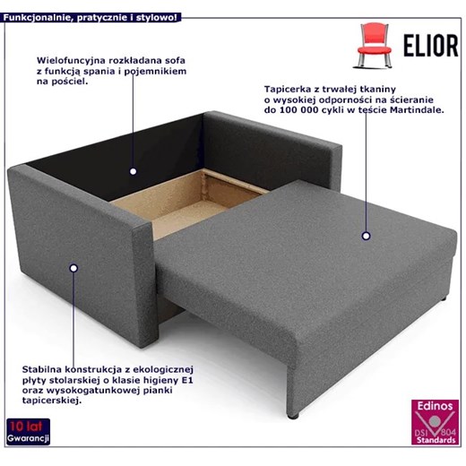Kanapa młodzieżowa szara Londyn - Dayton 5X Elior One Size promocja Edinos.pl