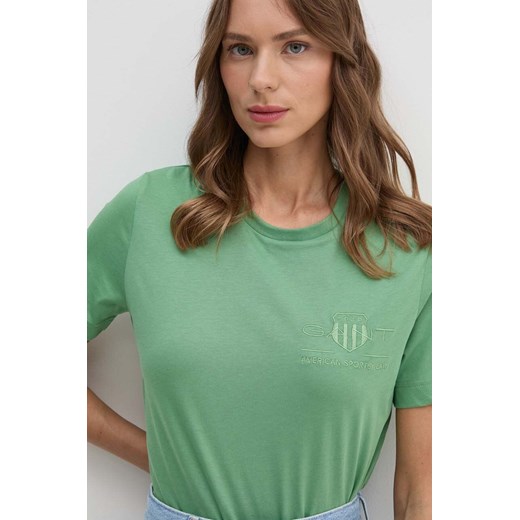 Gant t-shirt bawełniany kolor zielony ze sklepu ANSWEAR.com w kategorii Bluzki damskie - zdjęcie 173961933