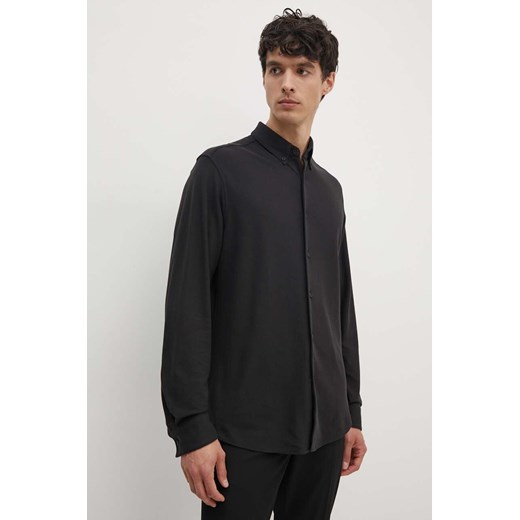 Calvin Klein koszula bawełniana męska kolor czarny regular z kołnierzykiem button-down K10K113311 ze sklepu ANSWEAR.com w kategorii Koszule męskie - zdjęcie 173961973