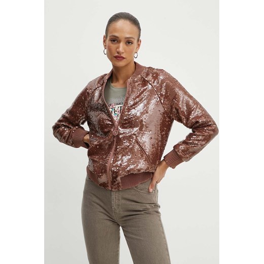 Guess kurtka bomber ANTONIA damski kolor brązowy przejściowa oversize W4YL12 WGAH0 ze sklepu ANSWEAR.com w kategorii Kurtki damskie - zdjęcie 173961991