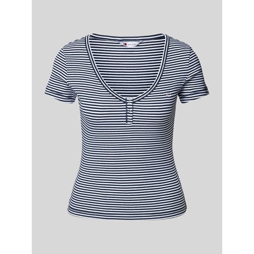 T-shirt o kroju slim fit z zaokrąglonym dekoltem w serek model ‘HENLEY’ ze sklepu Peek&Cloppenburg  w kategorii Bluzki damskie - zdjęcie 173962724