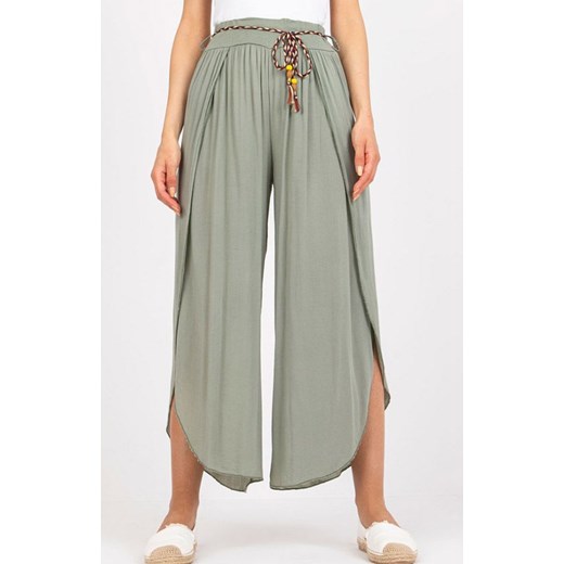 Spodnie szwedy z paskiem khaki TW-SP-BI-81378.24P, Kolor khaki, Rozmiar S, OCH BELLA ze sklepu Primodo w kategorii Spodnie damskie - zdjęcie 173964243